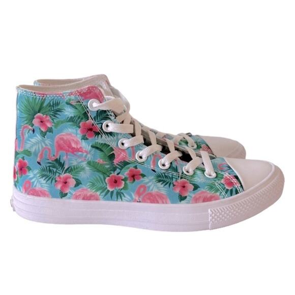 RAAD Shop Flamingo Print Lace Up High tops Sneakers Women Size 9 - Picture 2 of 13